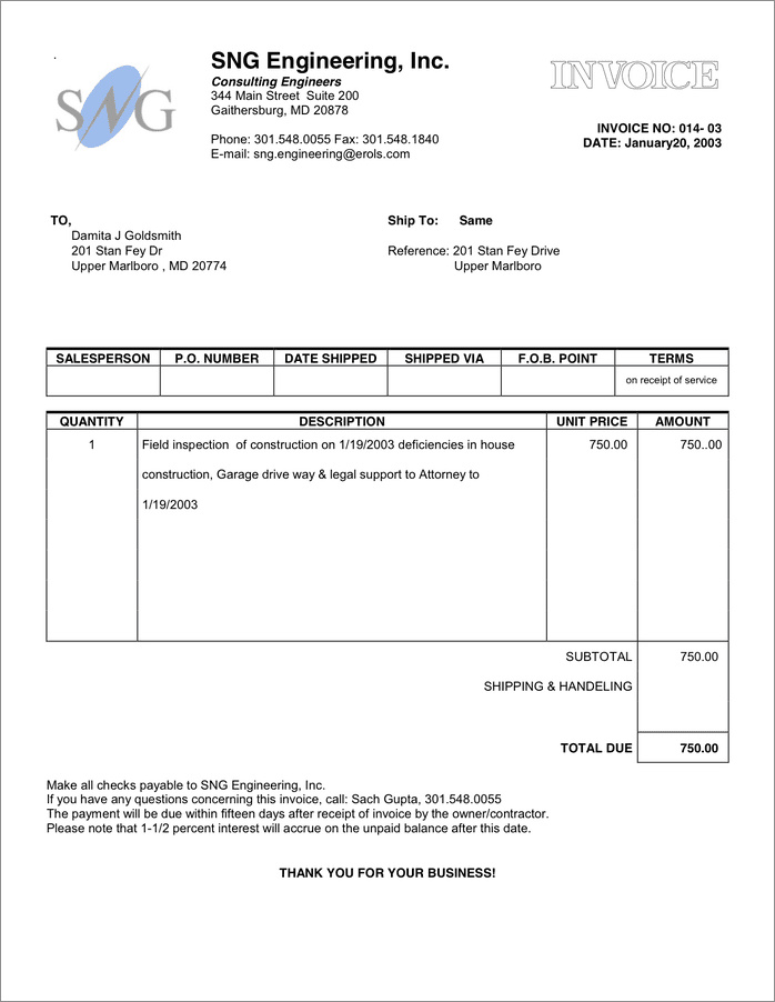 consultant service invoice template sample