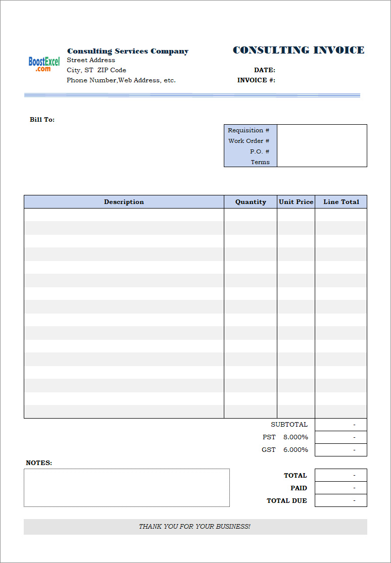 consultant service invoice template