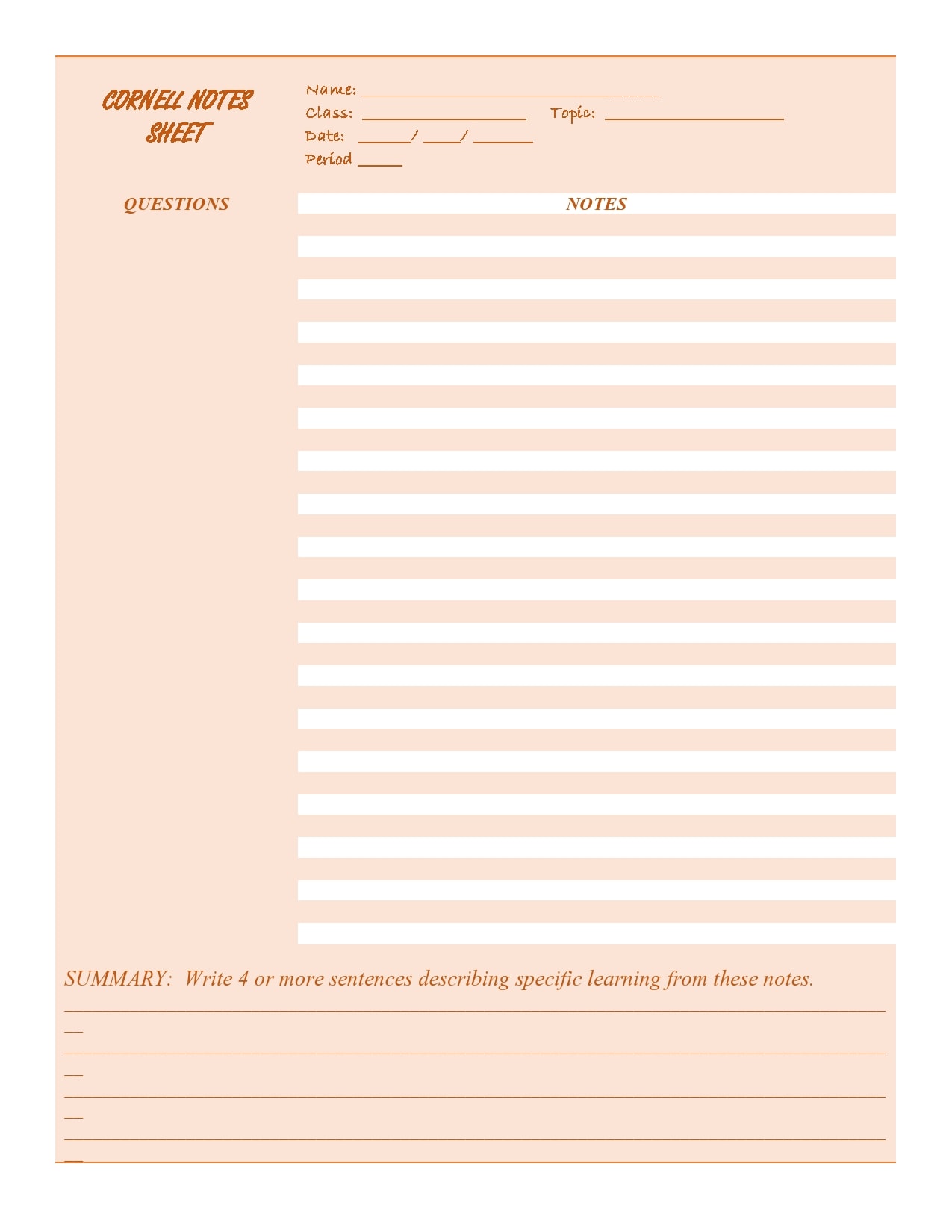 cornell notes template