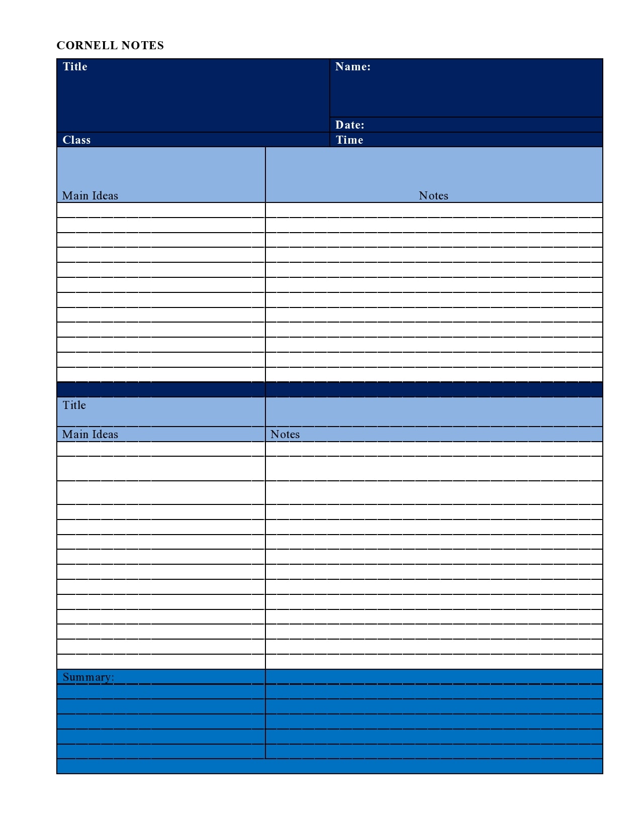 cornell notes template