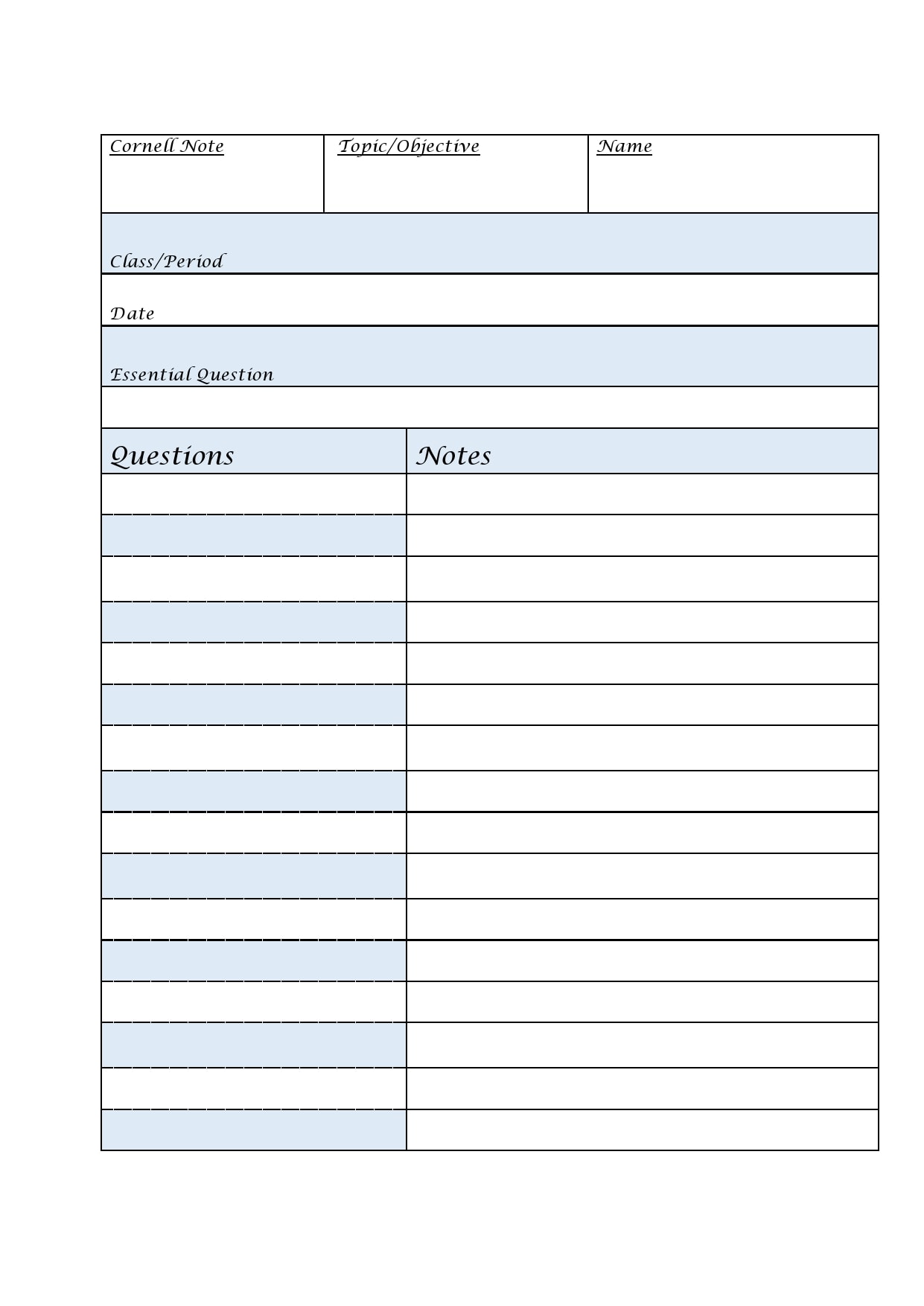 cornell notes template