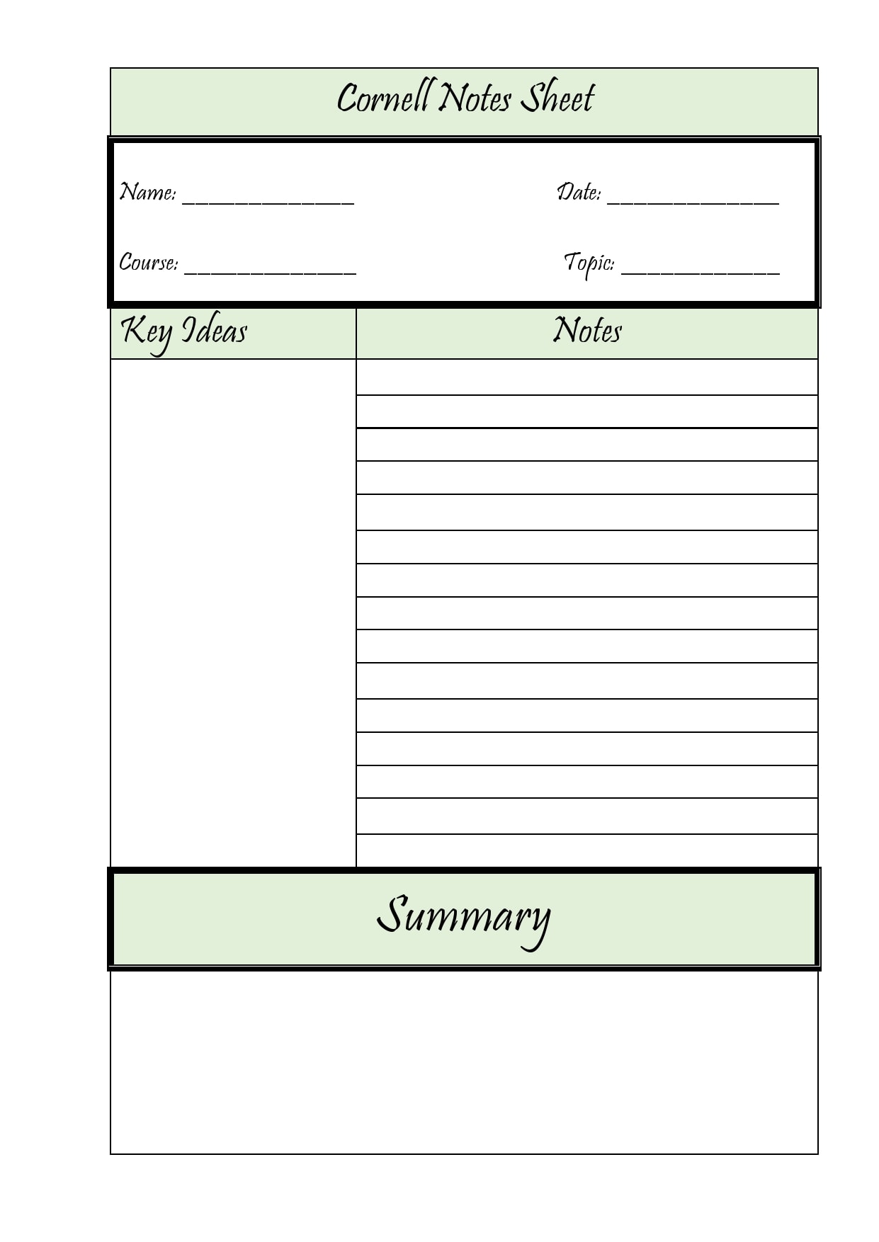 cornell notes template