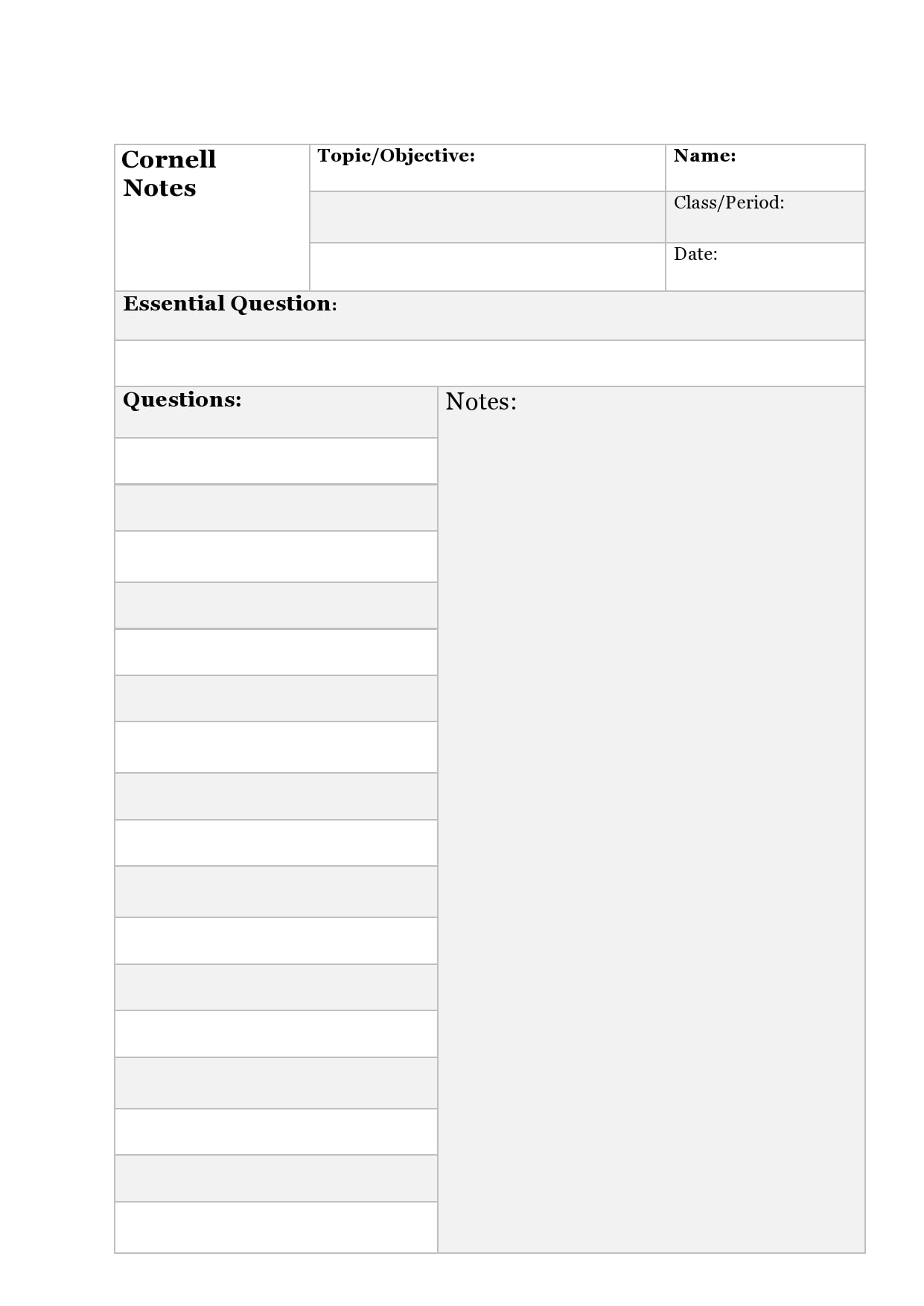 cornell notes template