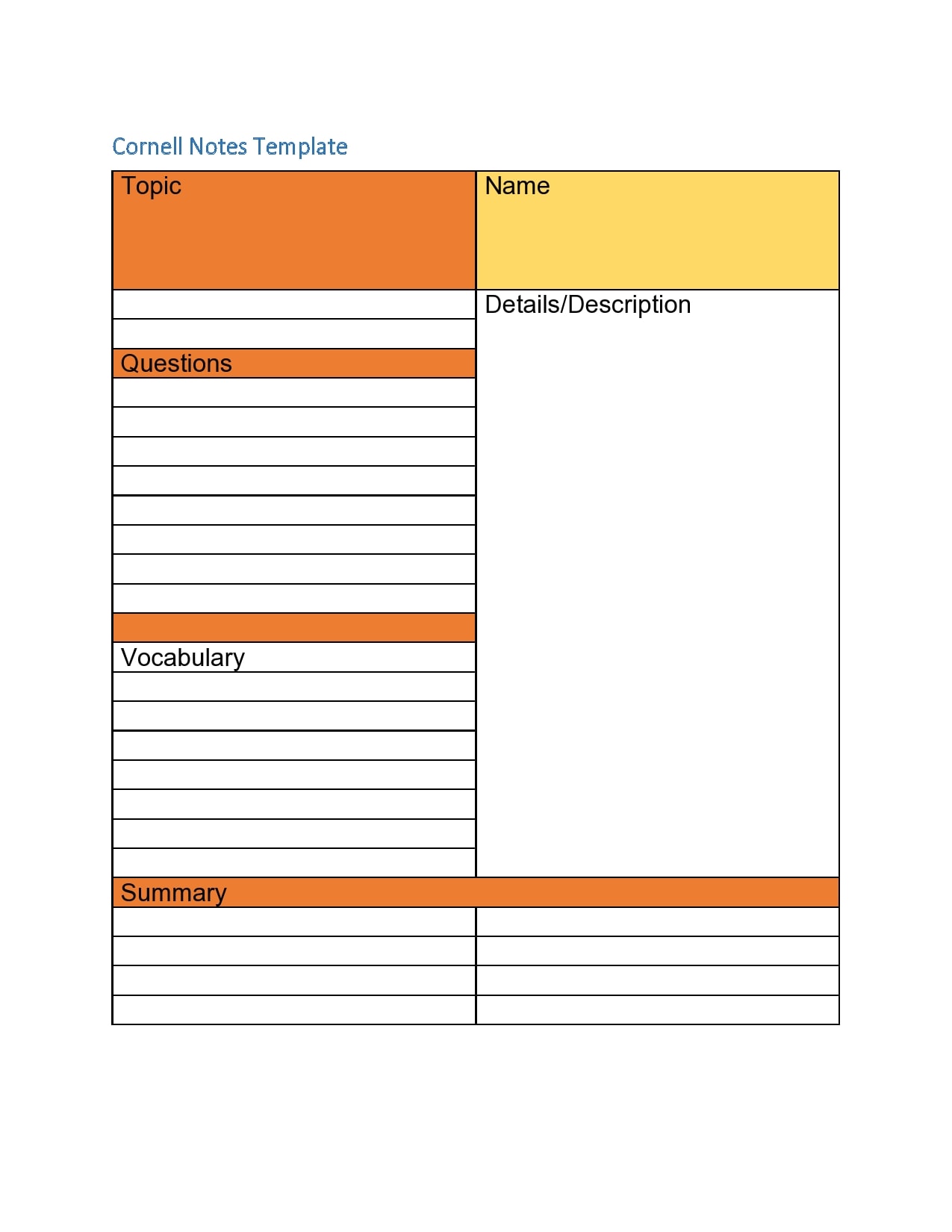 cornell notes template