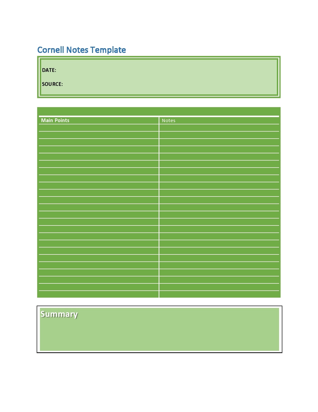 cornell notes template