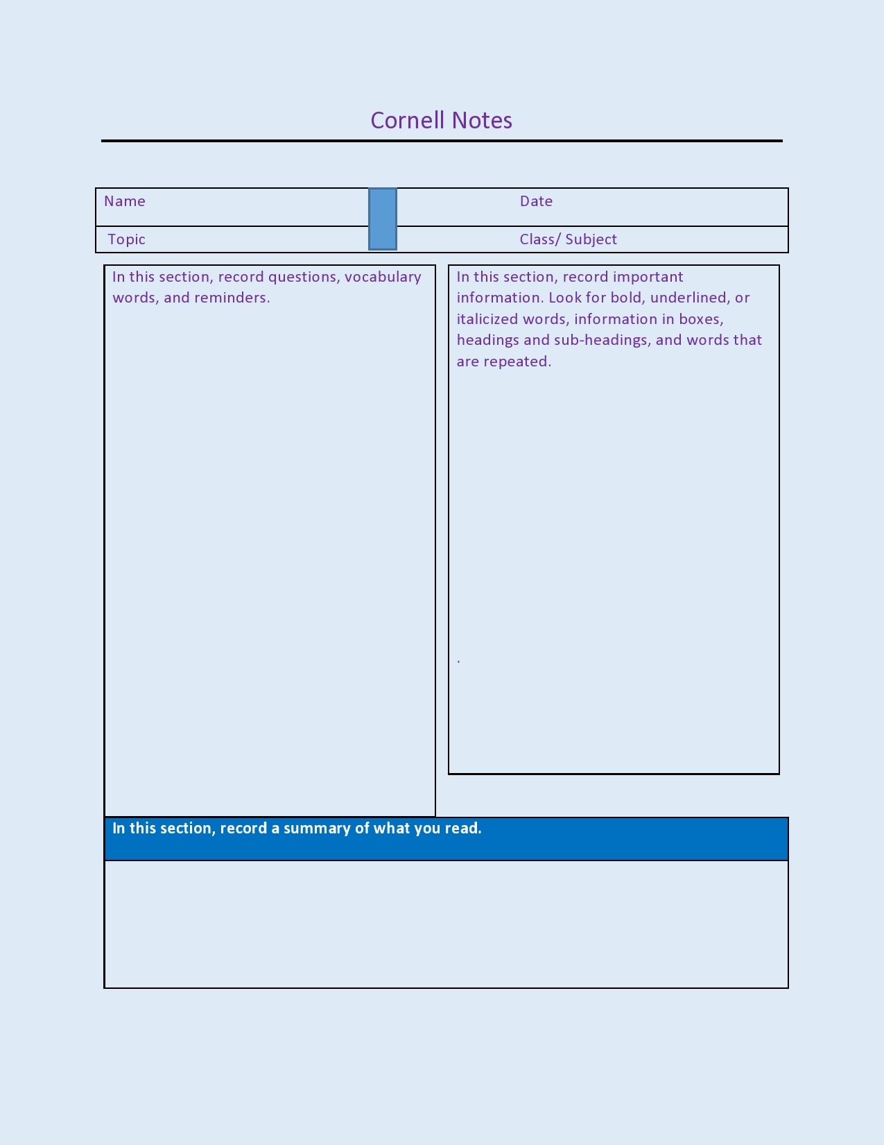 cornell notes template