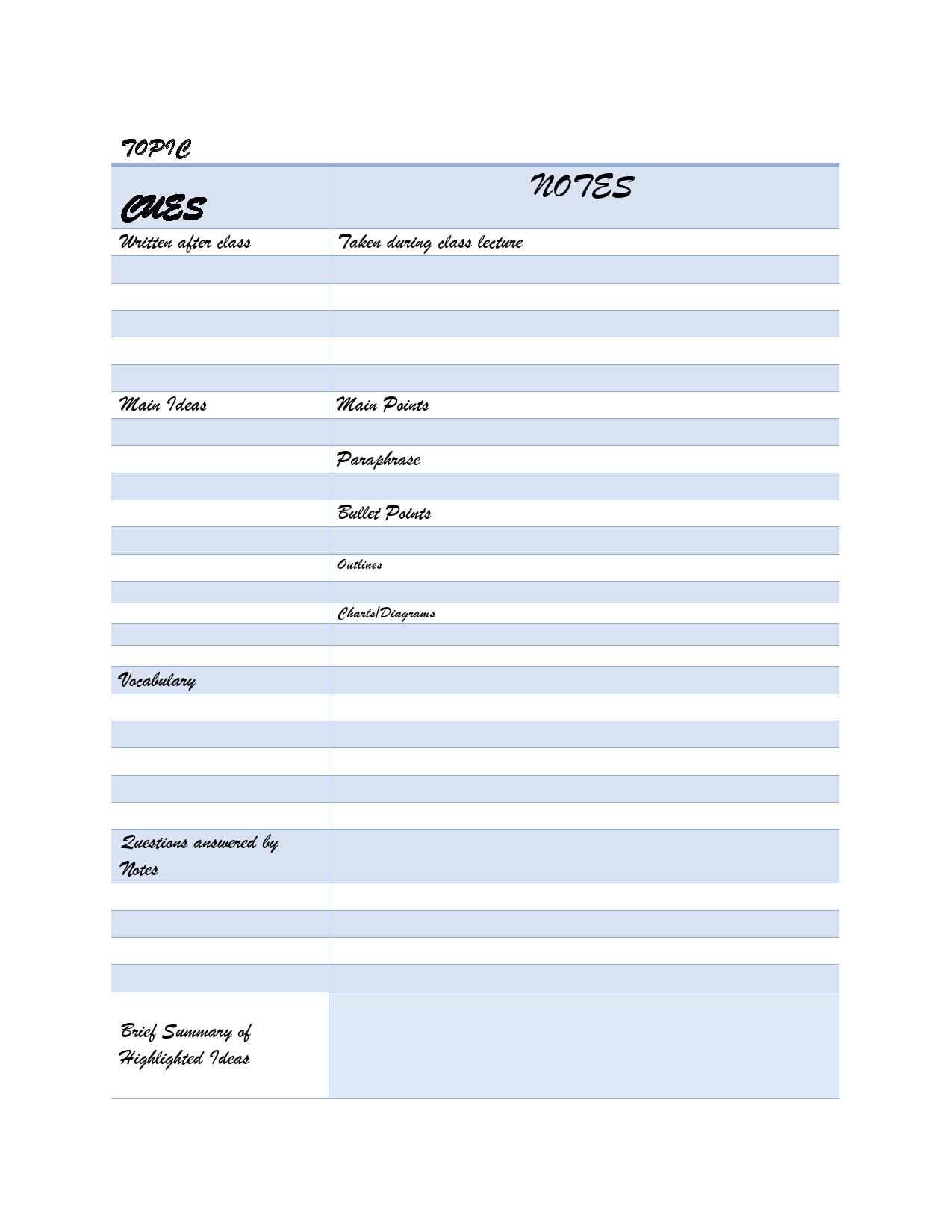 cornell notes template