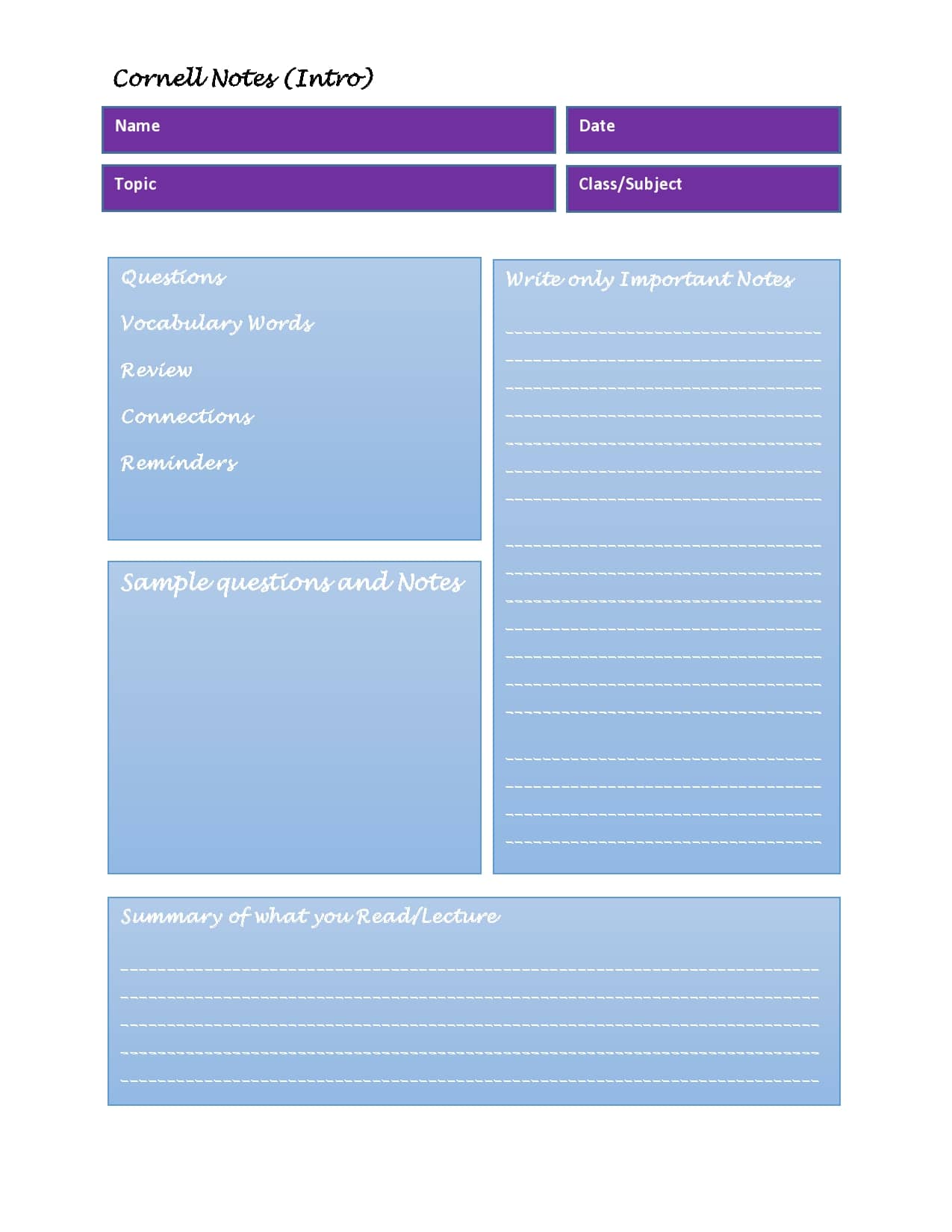 cornell notes template