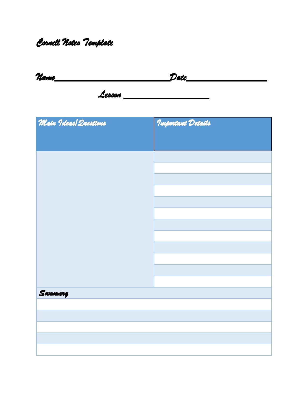 cornell notes template