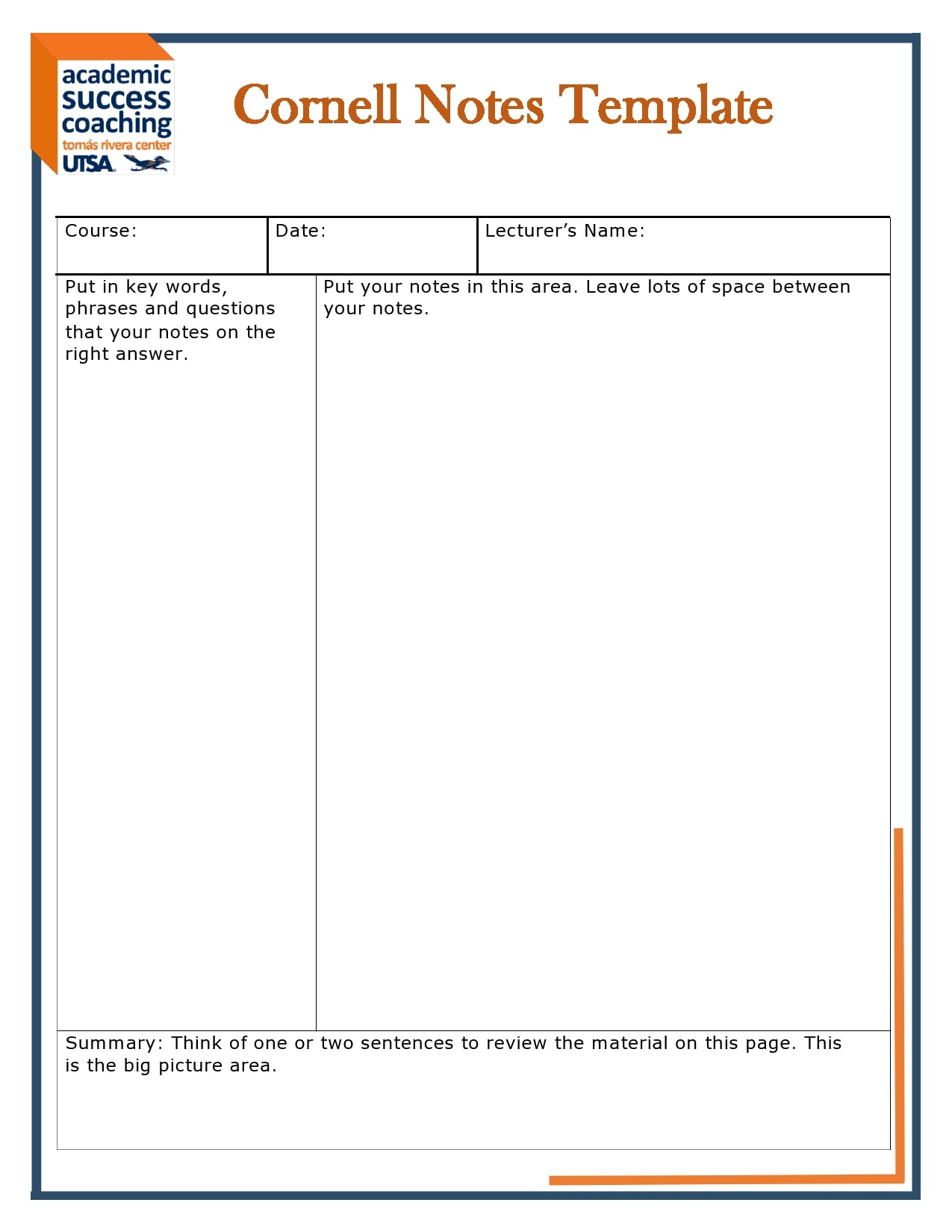 cornell notes template