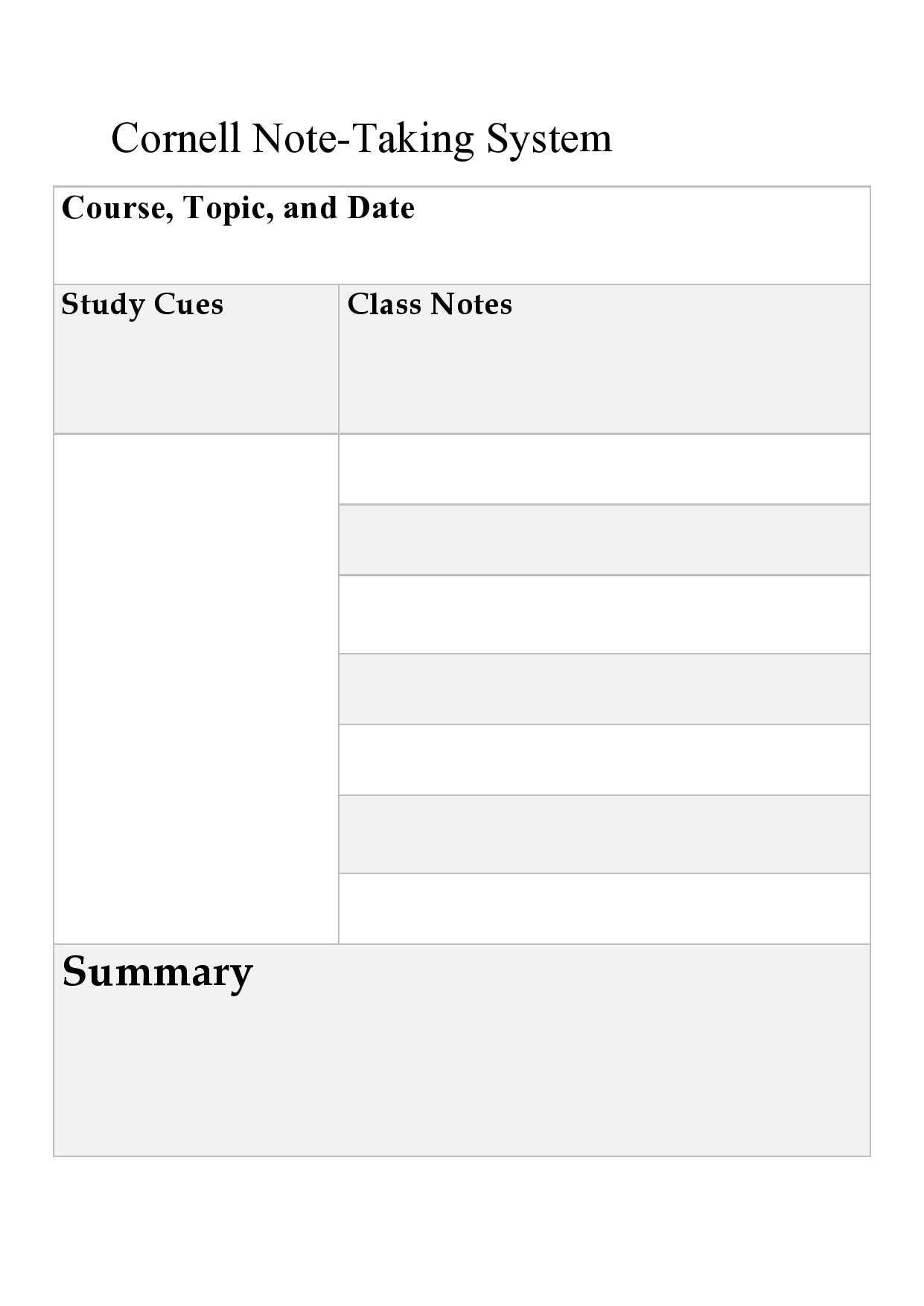 cornell notes template