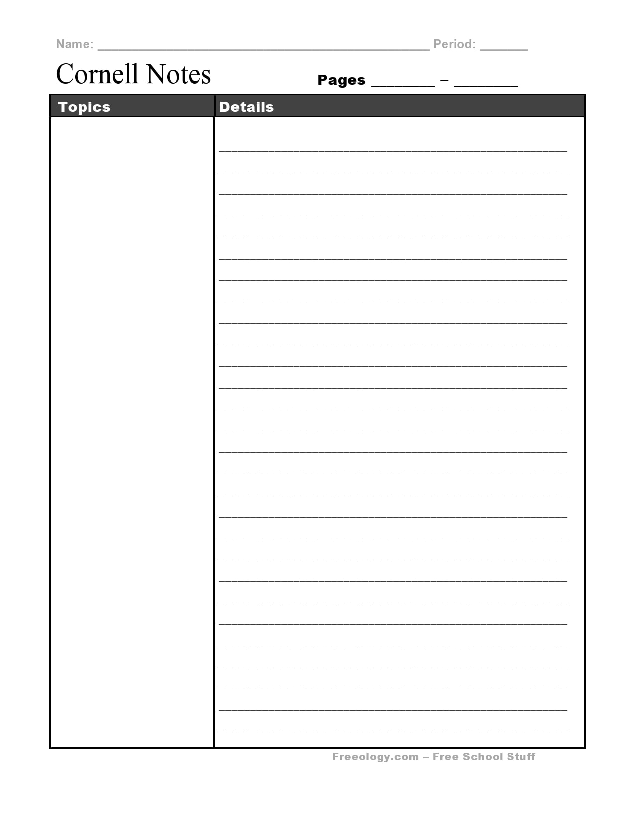 cornell notes template