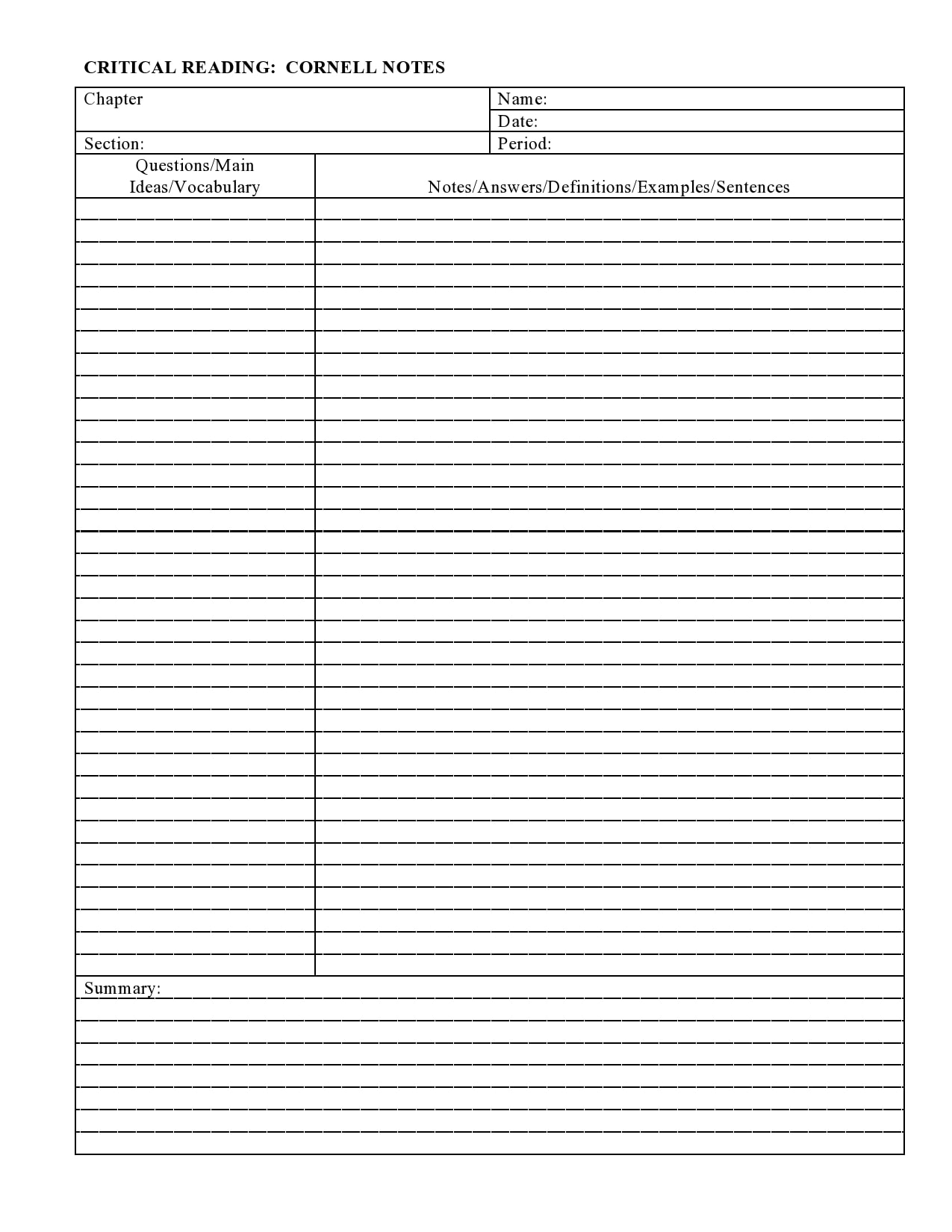 cornell notes template