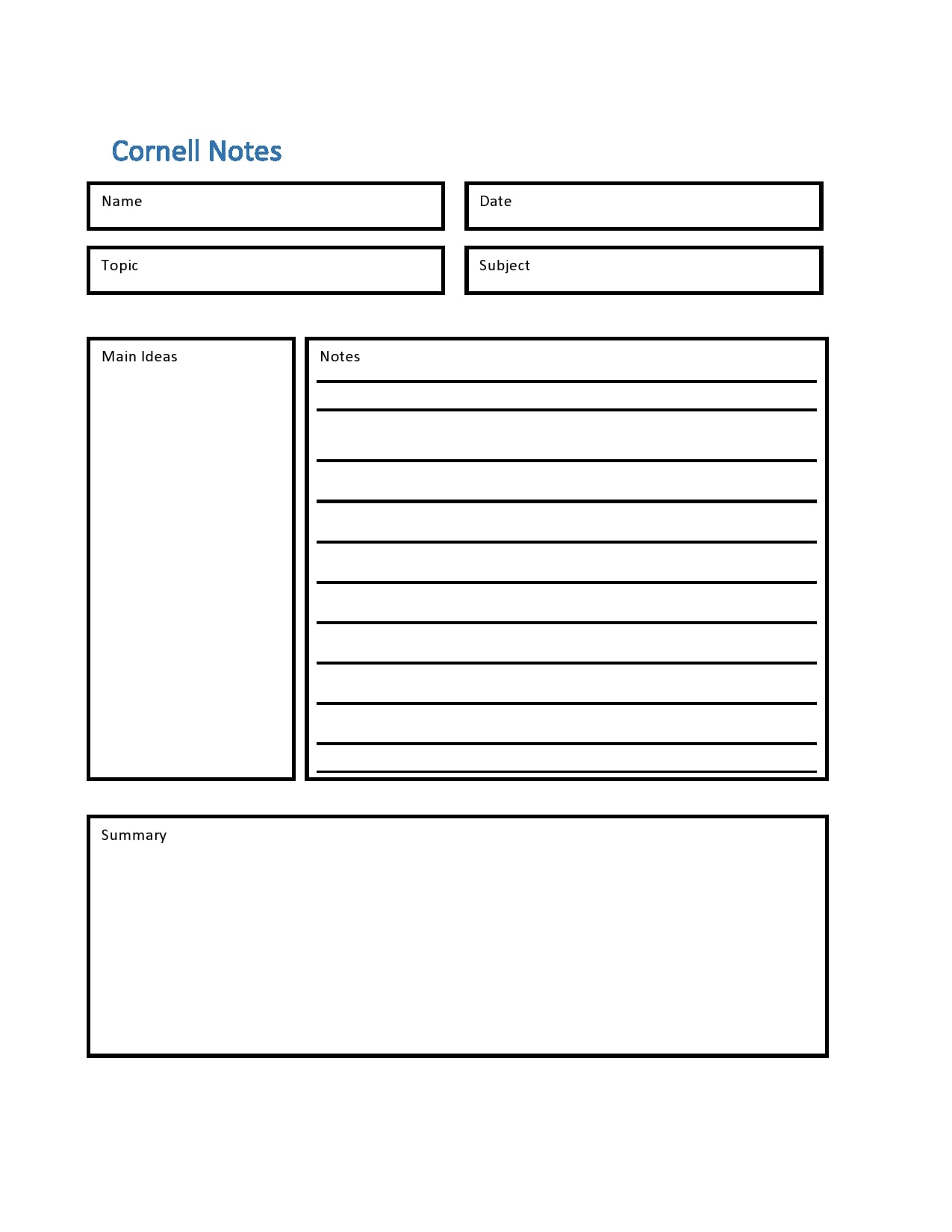 cornell notes template