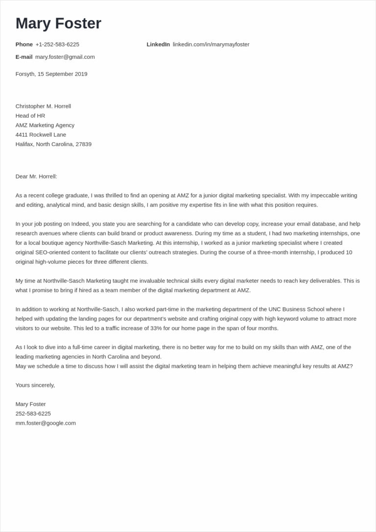 √ Printable Cover Letter Template For Digital Marketing