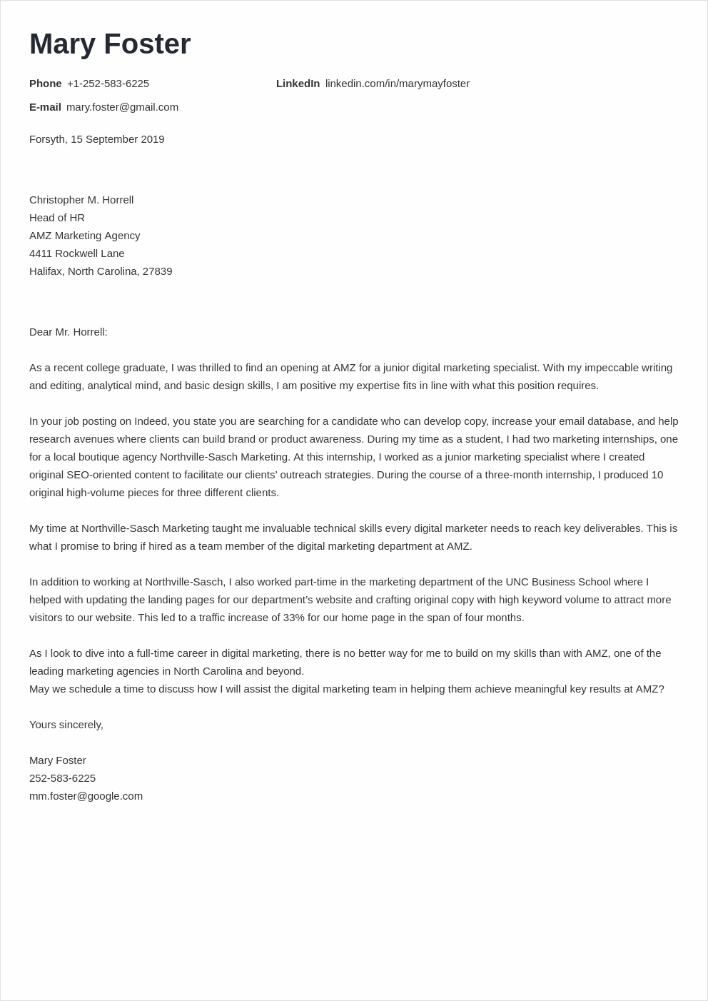 cover letter template for digital marketing sample