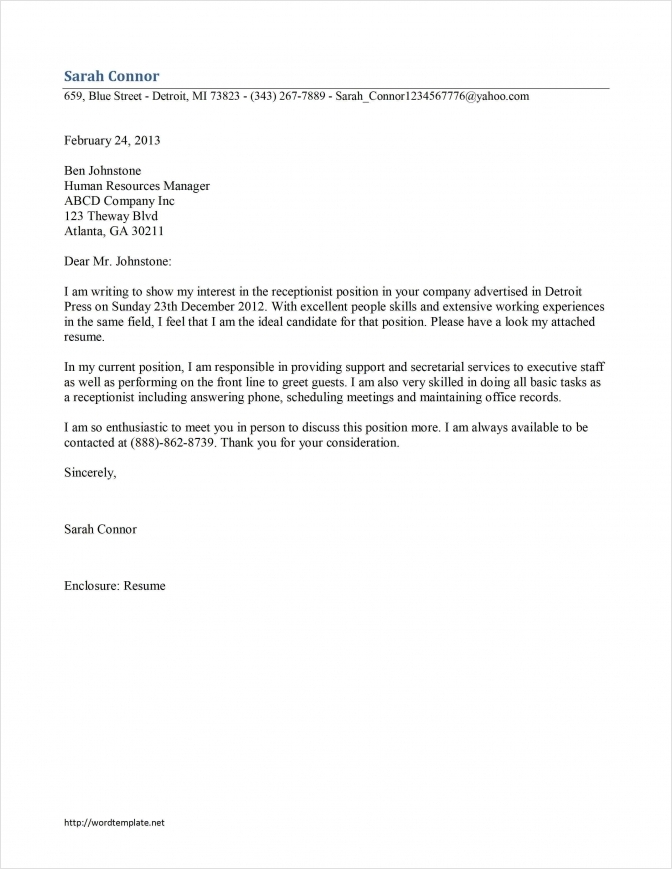 √ Cover Letter Template For Medical Receptionist