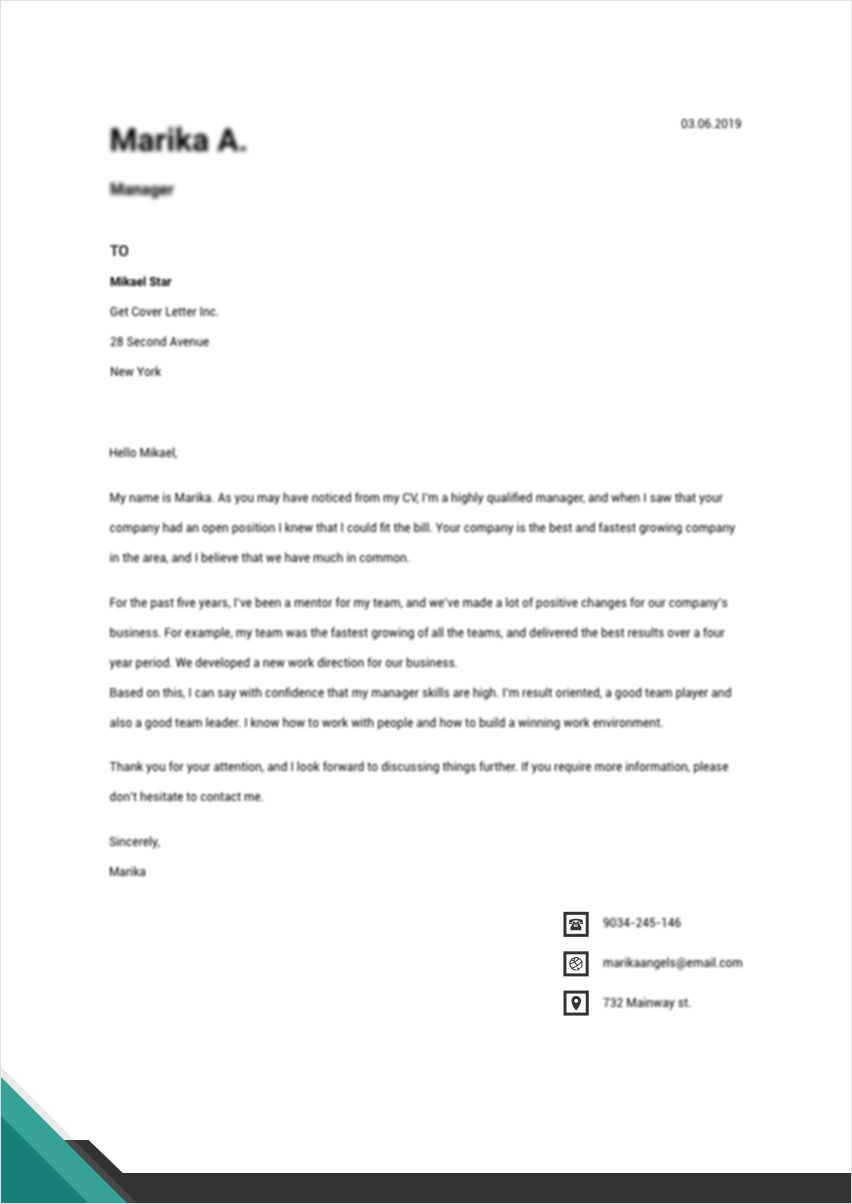 cover letter template for supervisor position example