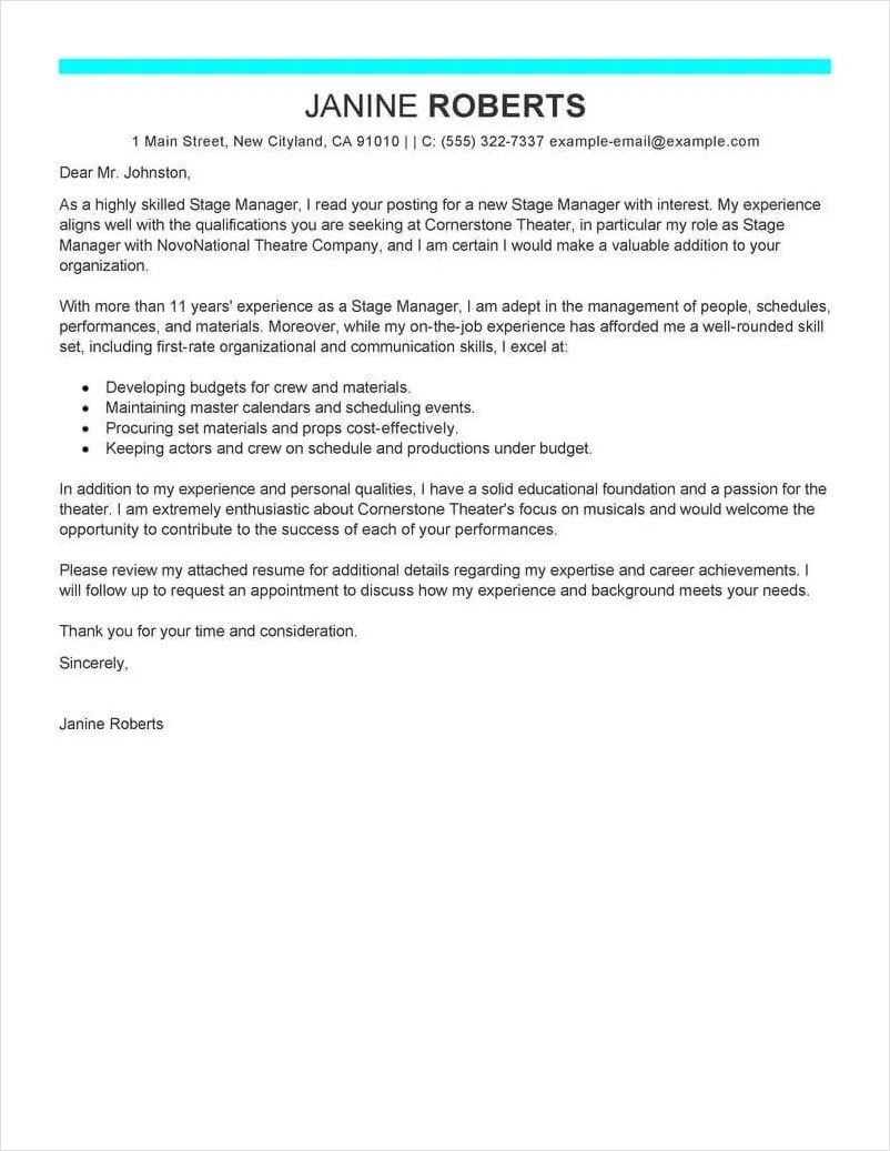 cover letter template for supervisor position sample