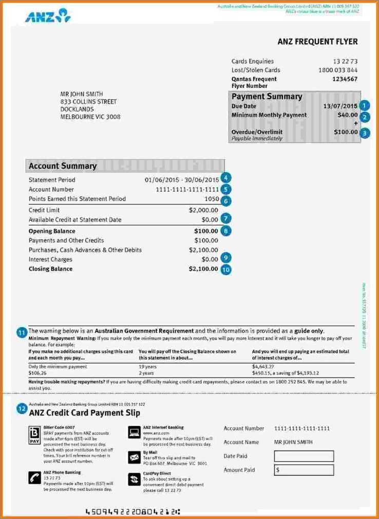 credit card billing statement template sample