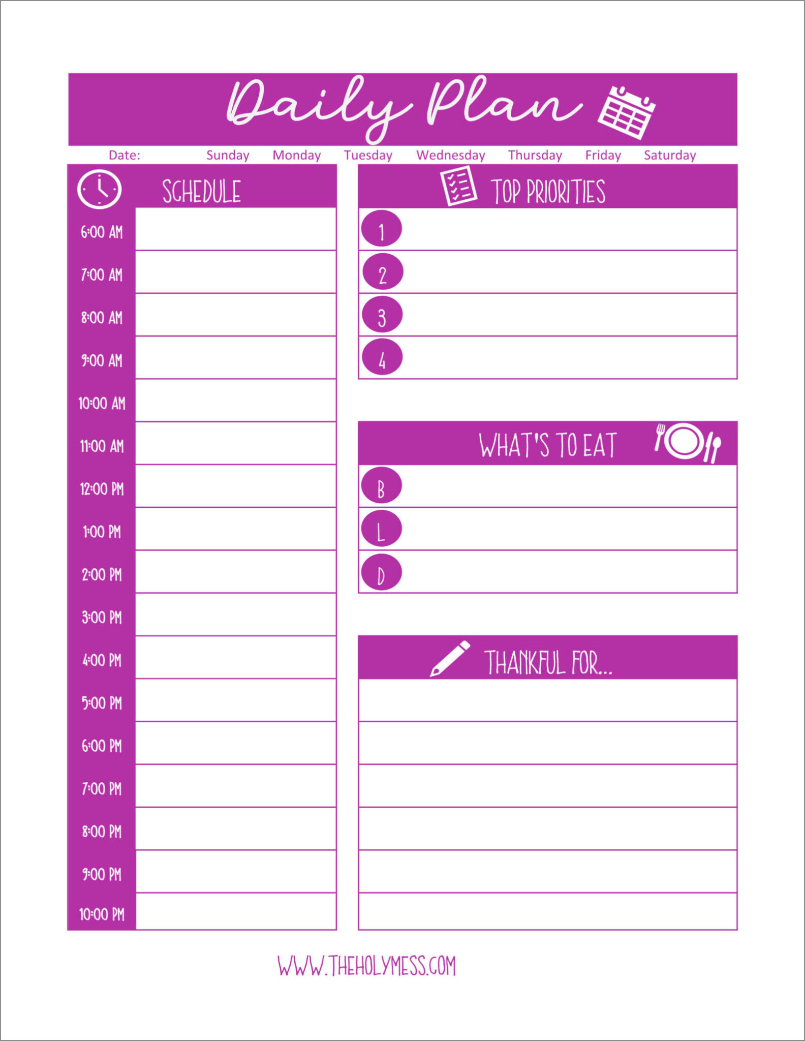 √ Free Printable Daily Action Plan Template