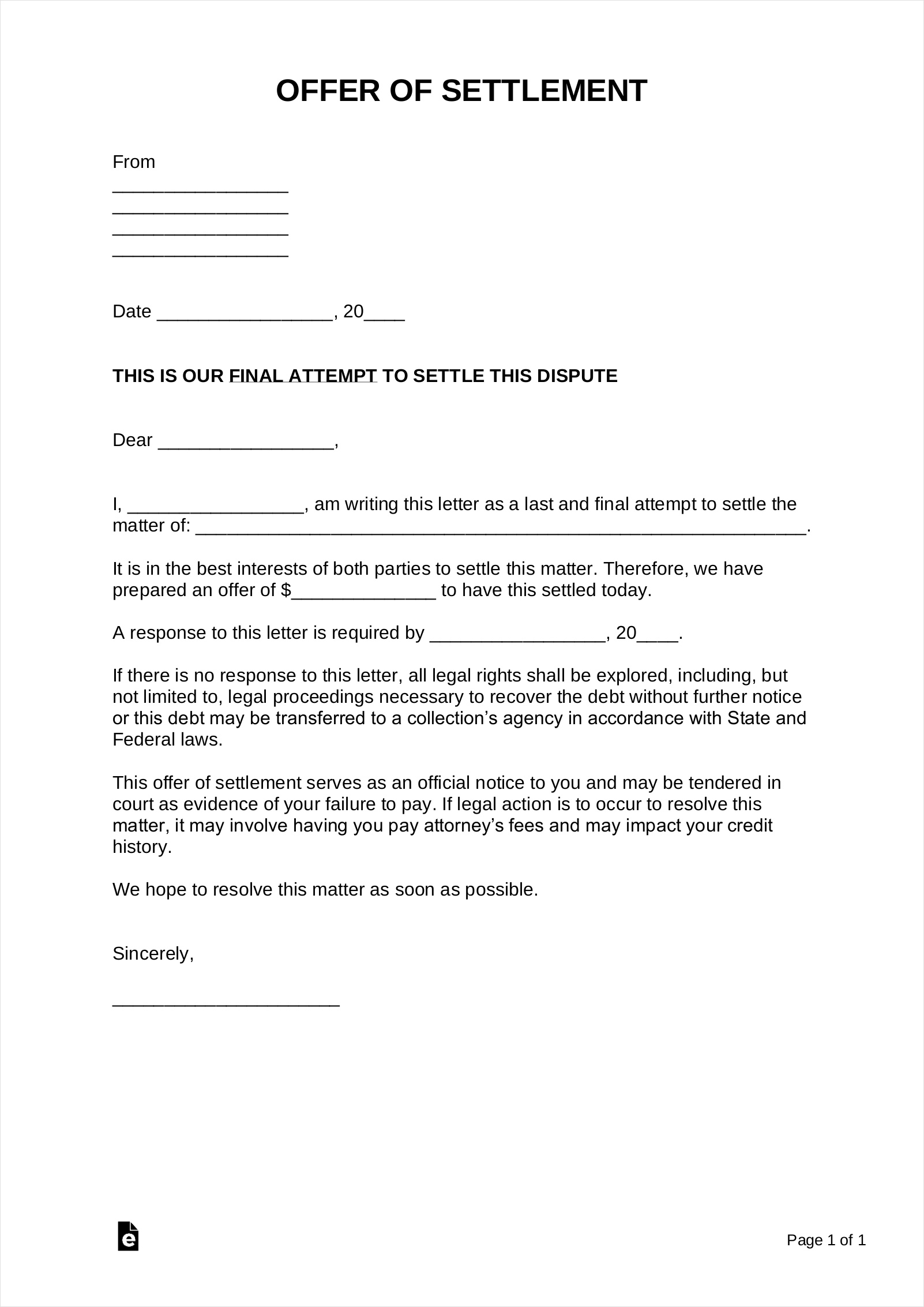 demand for settlement letter template example