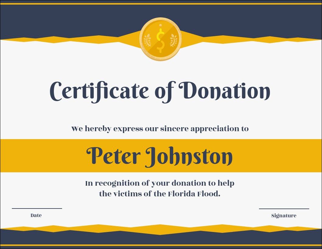 donation gift certificate template example