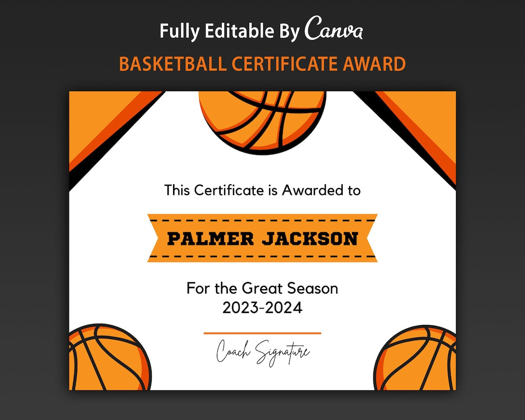 basketball award certificate template