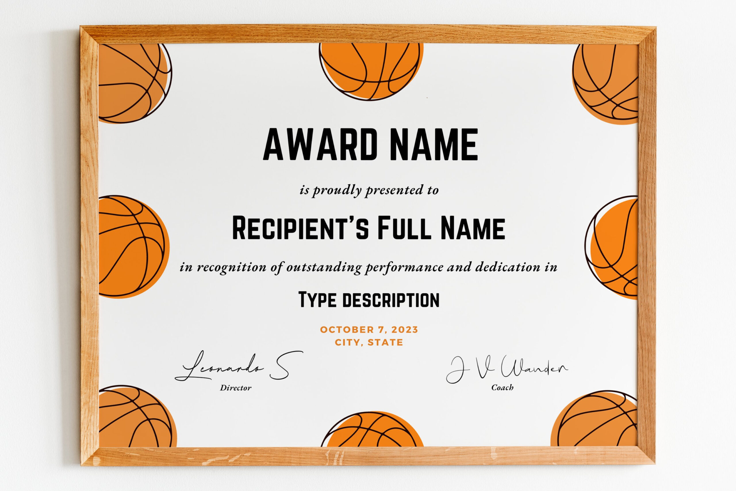 basketball award certificate template