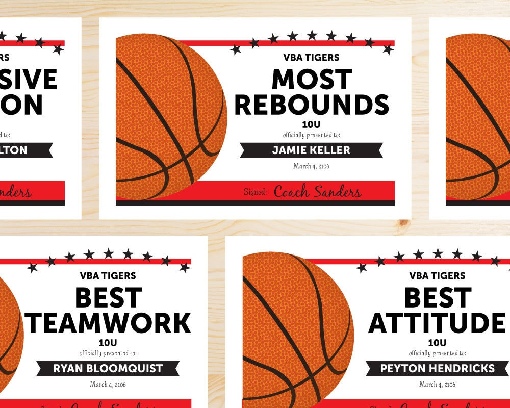 basketball award certificate template