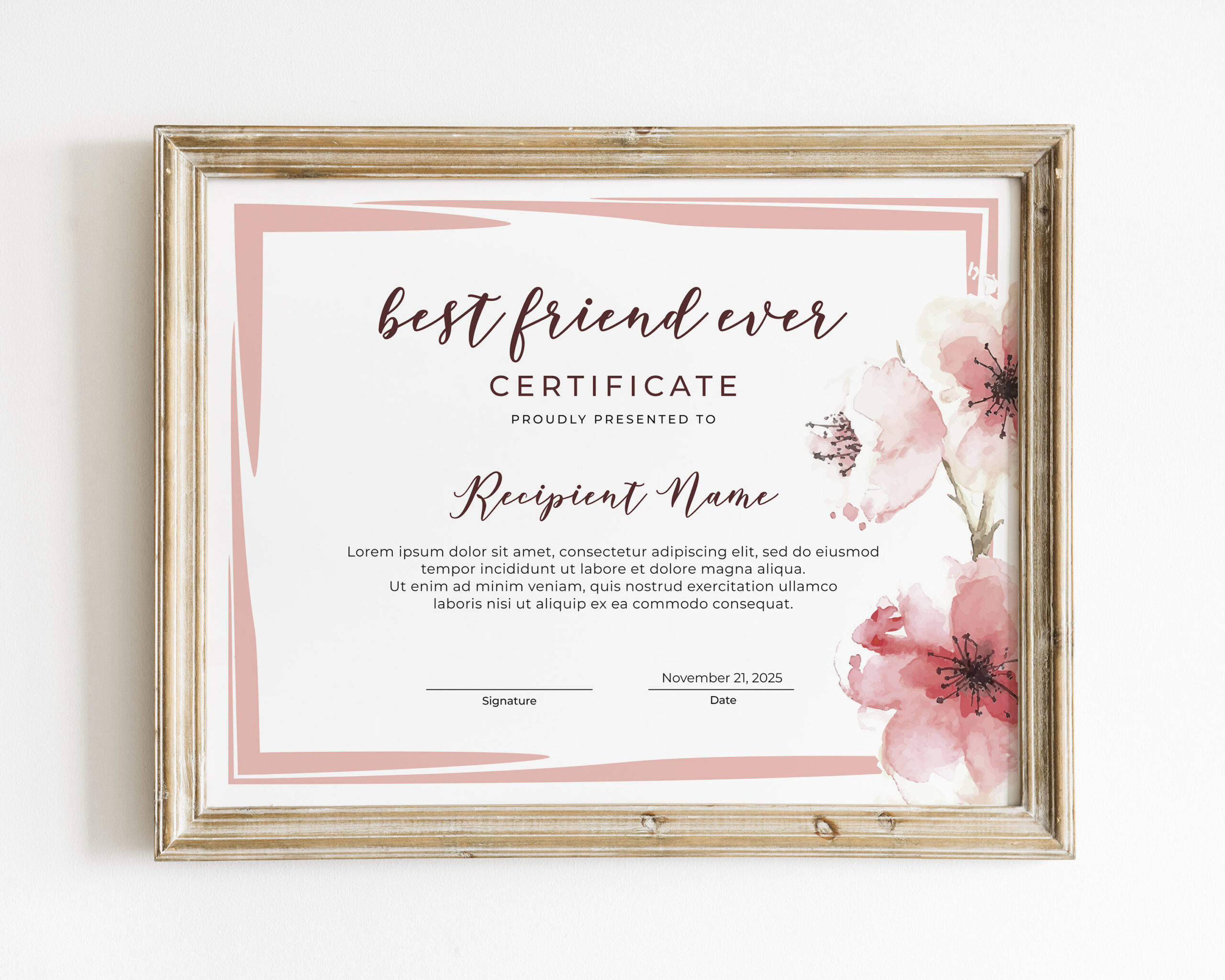 best friend award certificate template