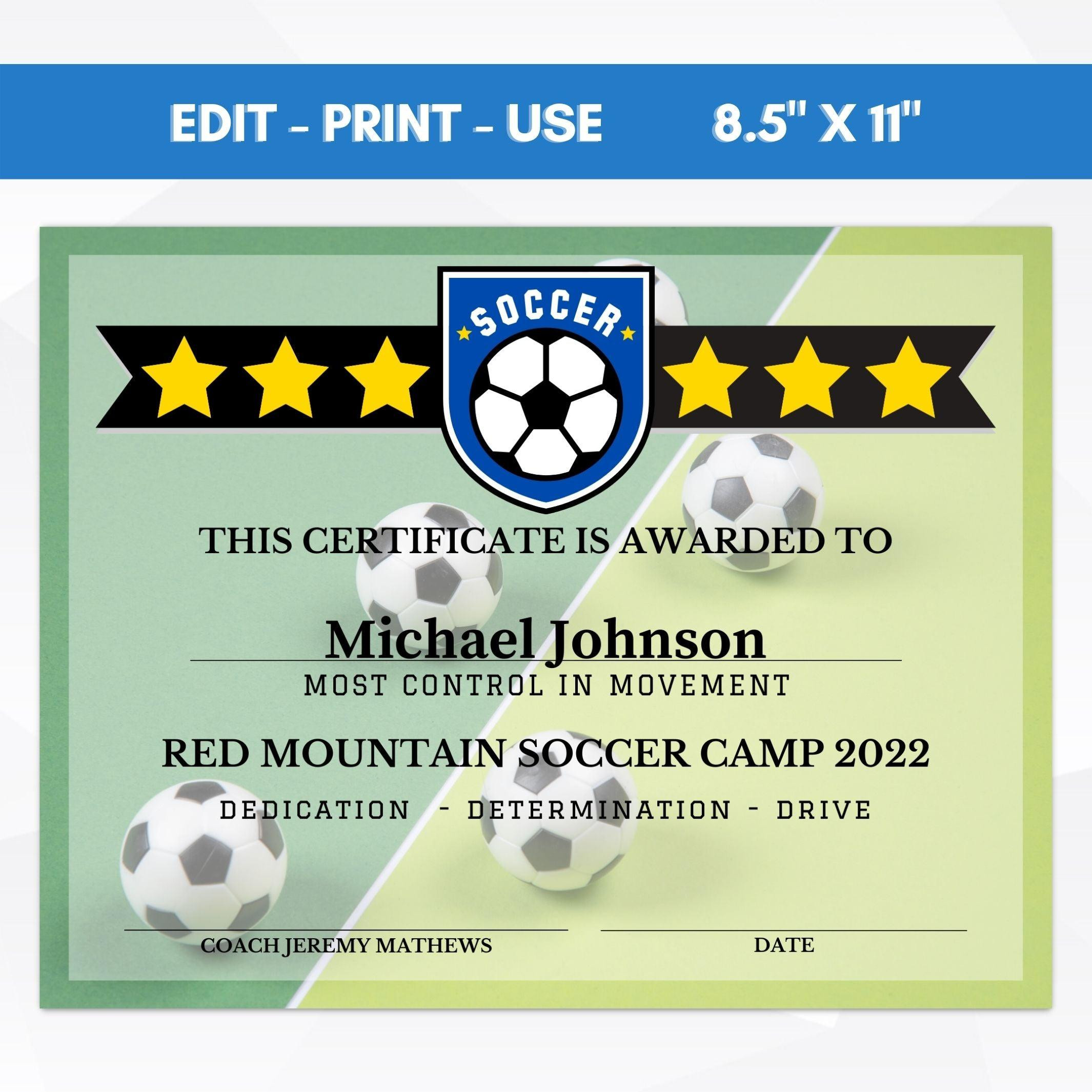 soccer award certificate template