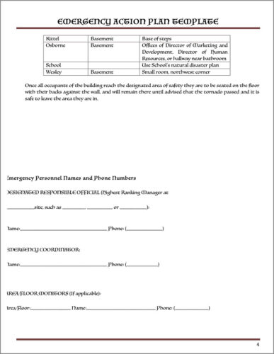 √ Printable Emergency Action Plan Template 5385
