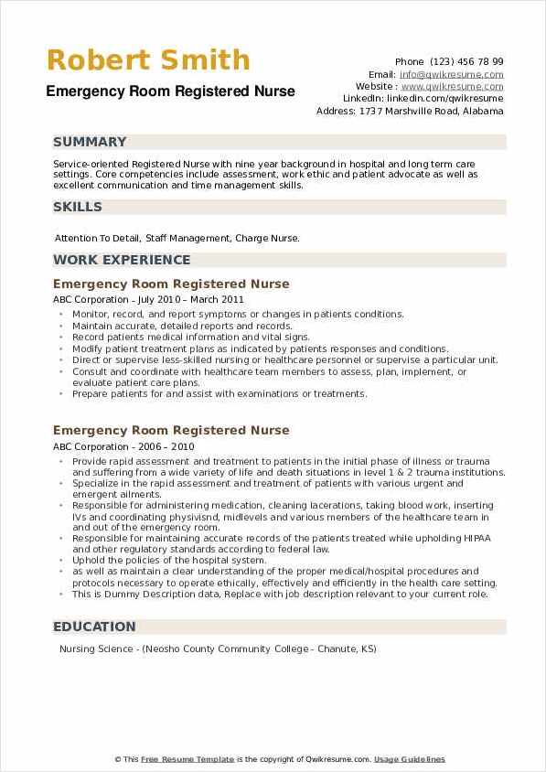 emergency room nurse resume template example