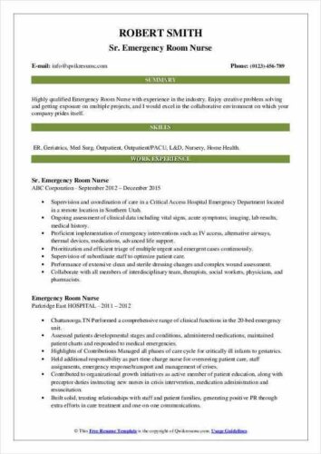 √ Printable Emergency Room Nurse Resume Template 3545