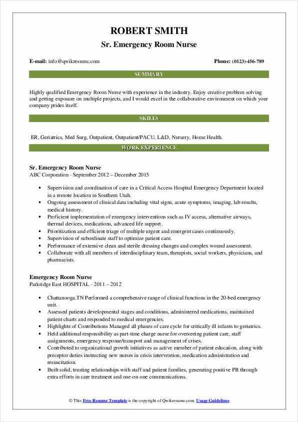 emergency room nurse resume template sample