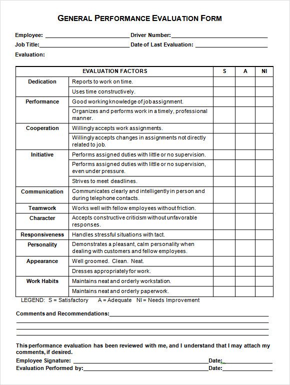 employee performance evaluation sheet sample