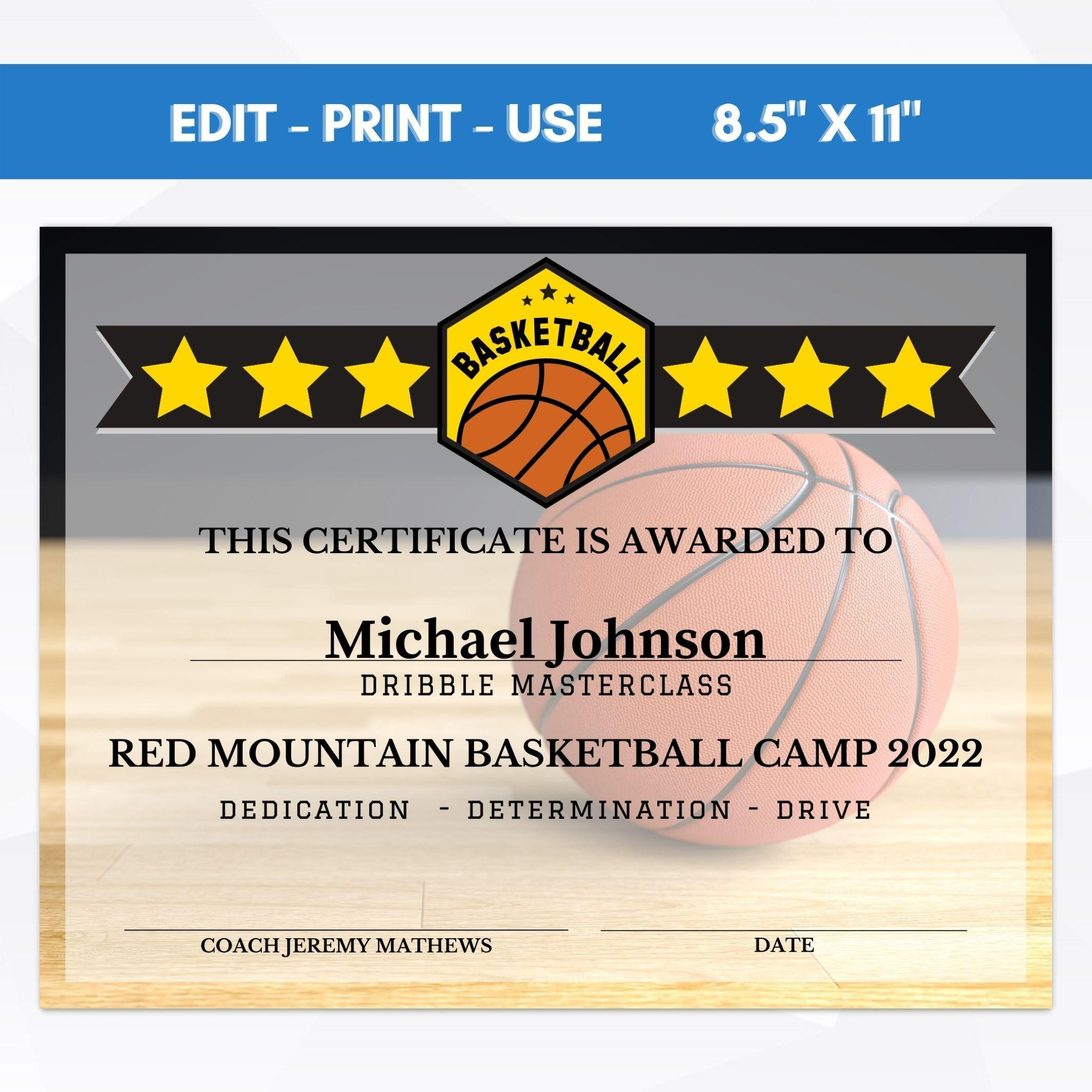 basketball award certificate template