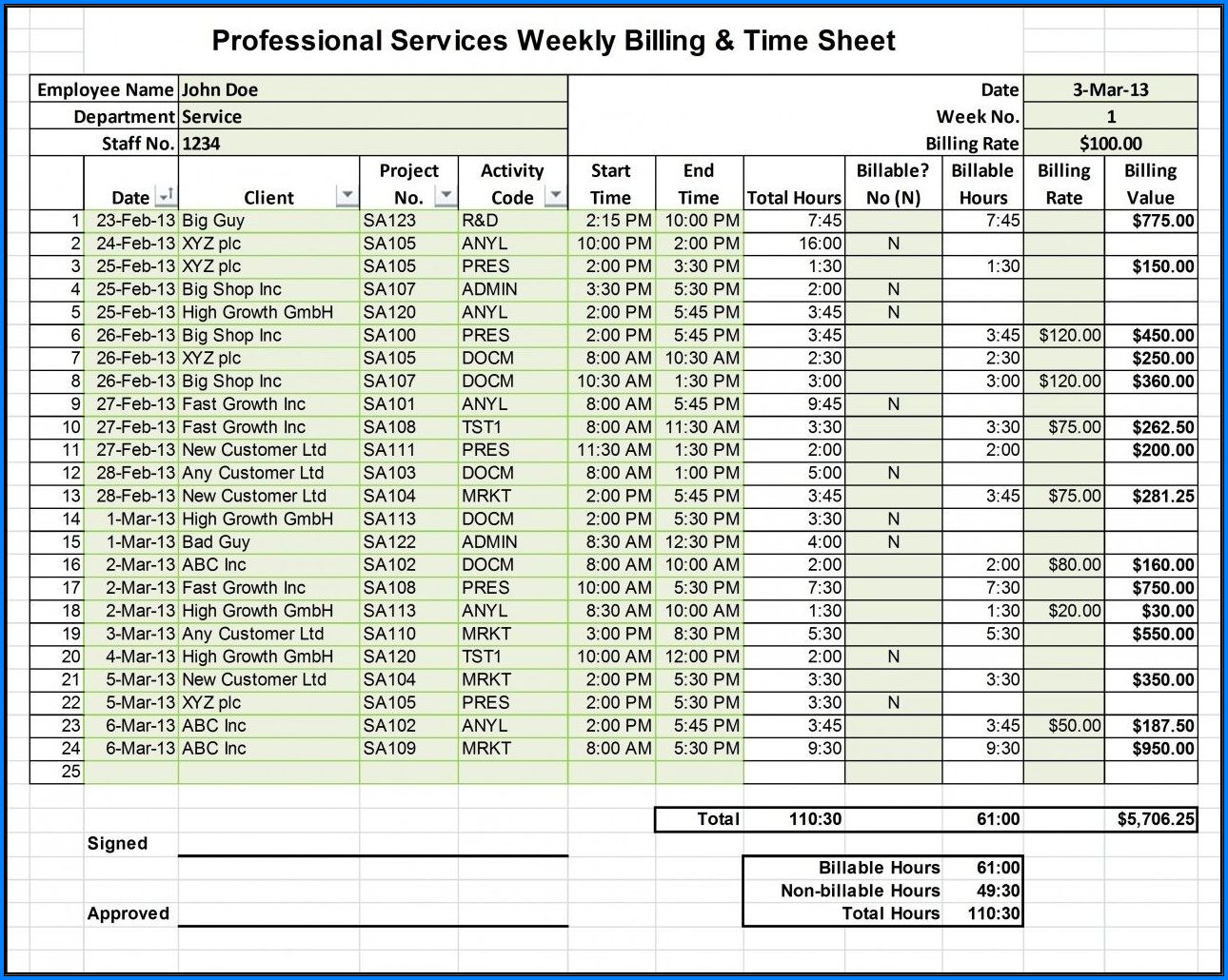 example of Project Timesheet Template template