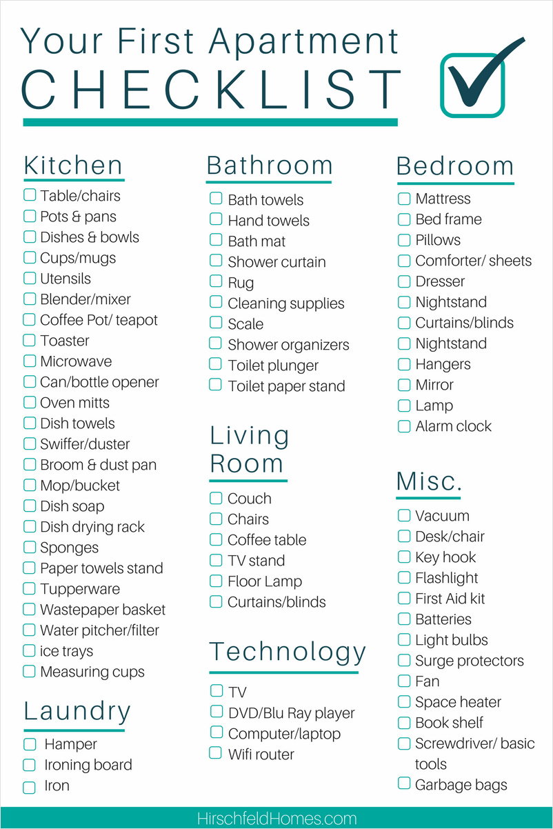 example of apartment shopping checklist template