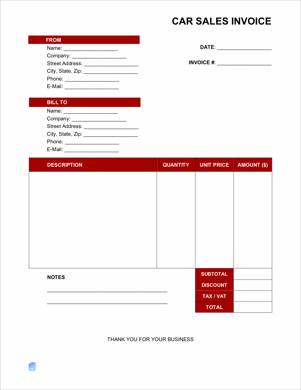 example of car sale invoice template