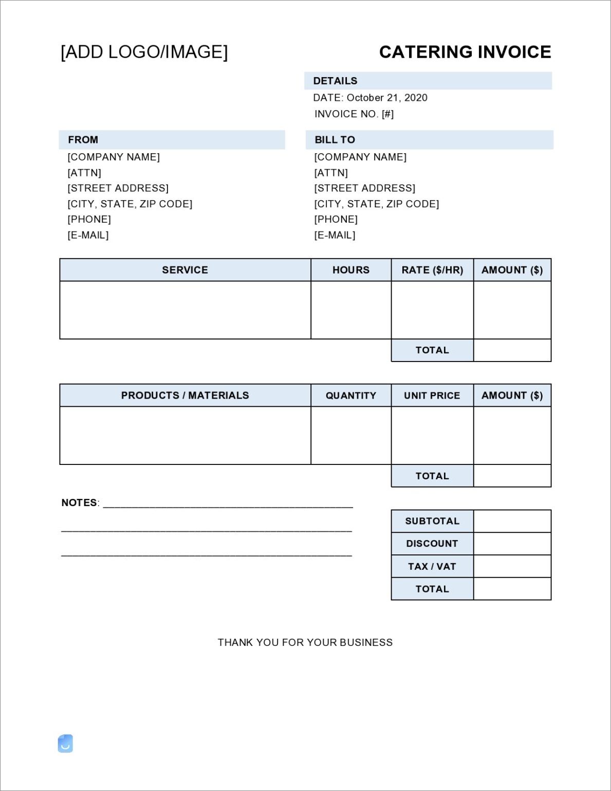 example of catering service invoice template