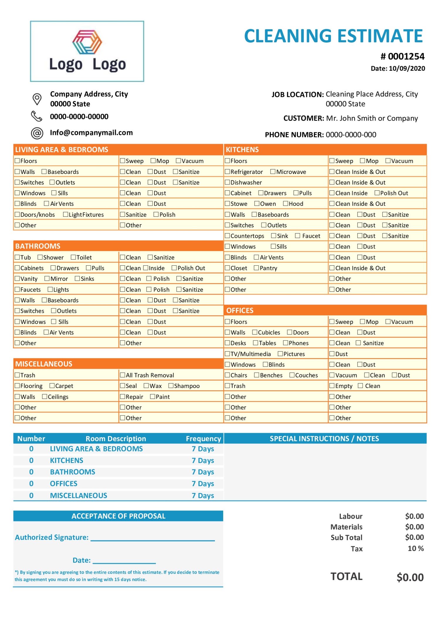 example of cleaning estimate template