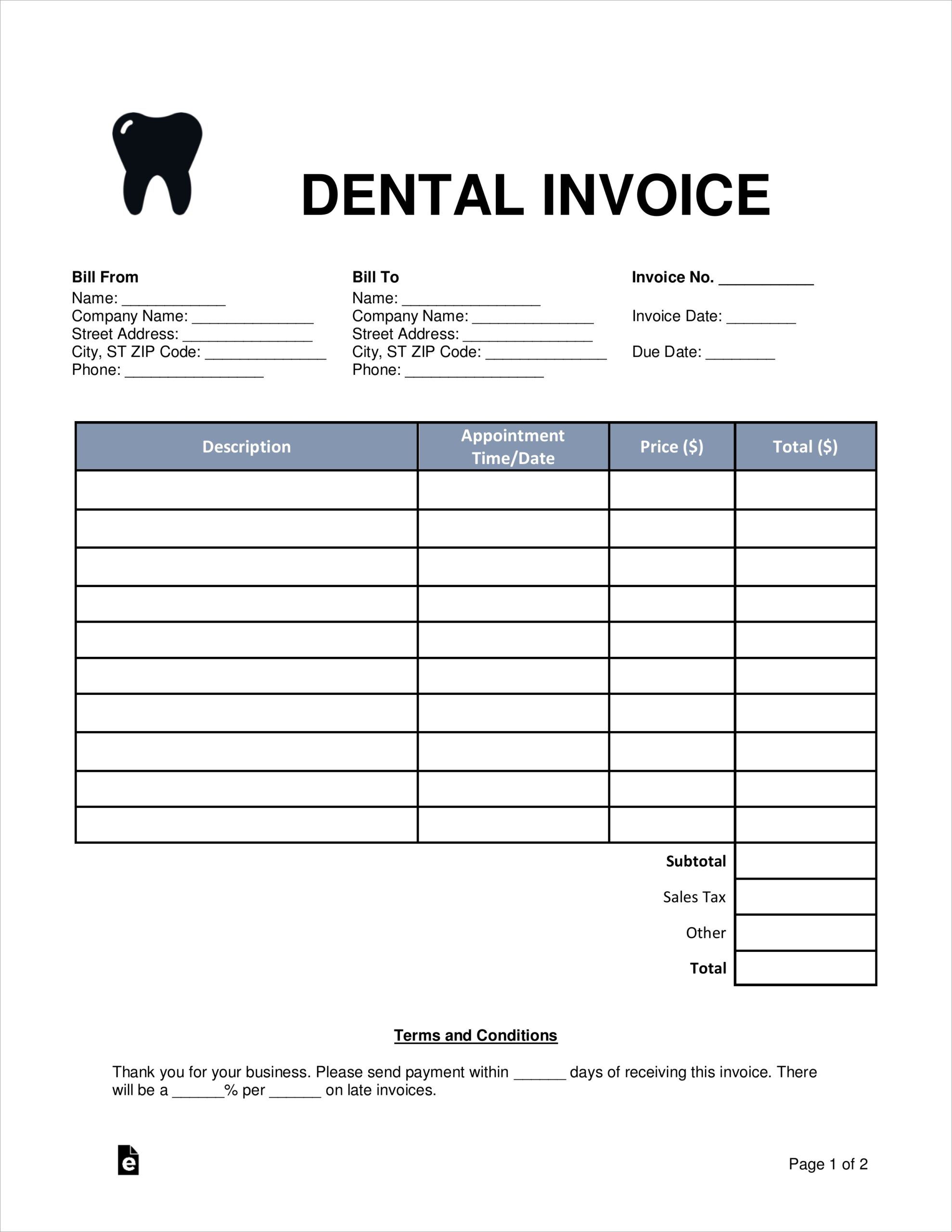 example of dental billing statement template