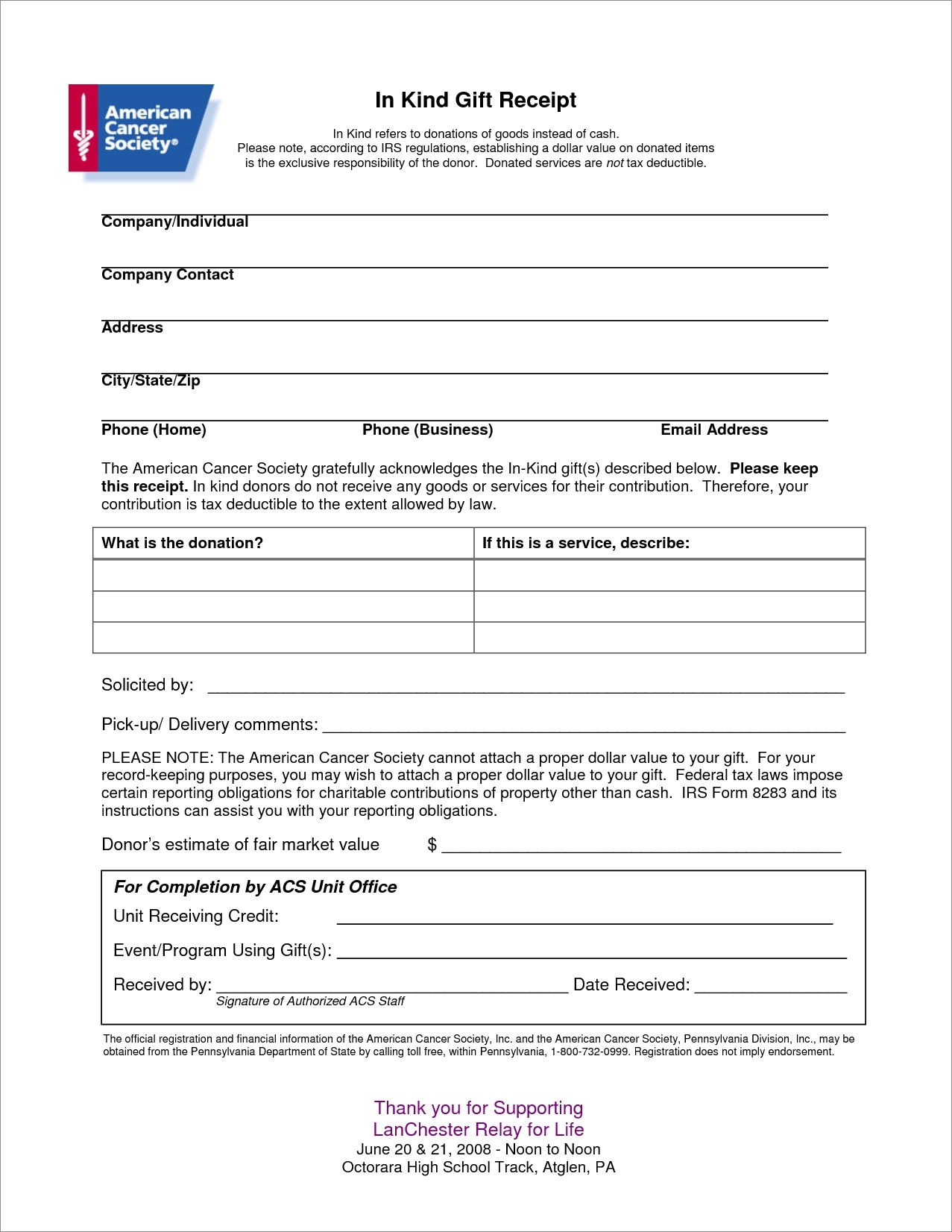 example of donation invoice template