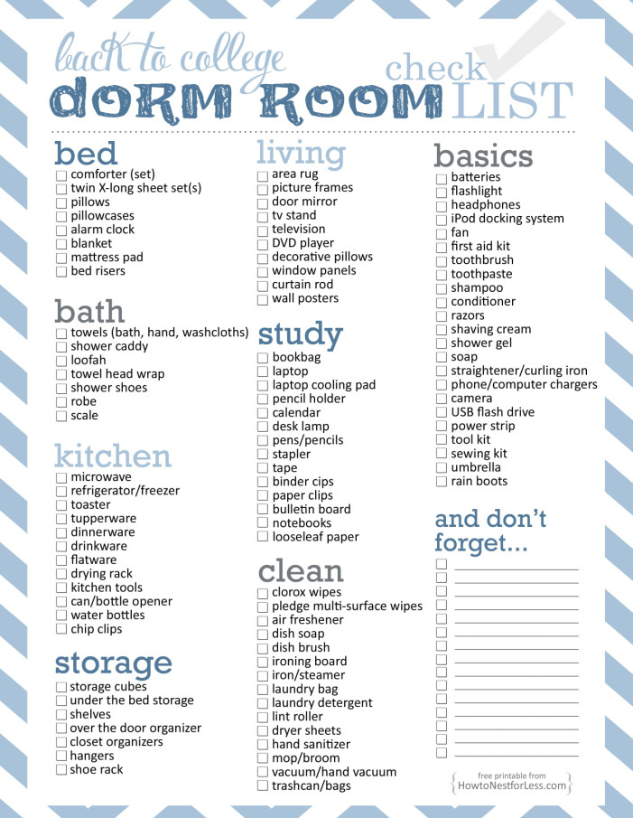 example of dorm shopping checklist template