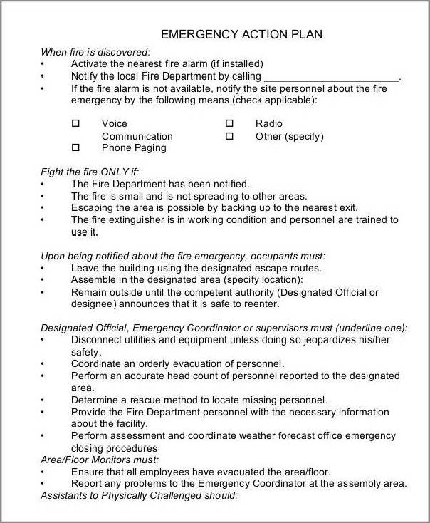 example of emergency action plan template