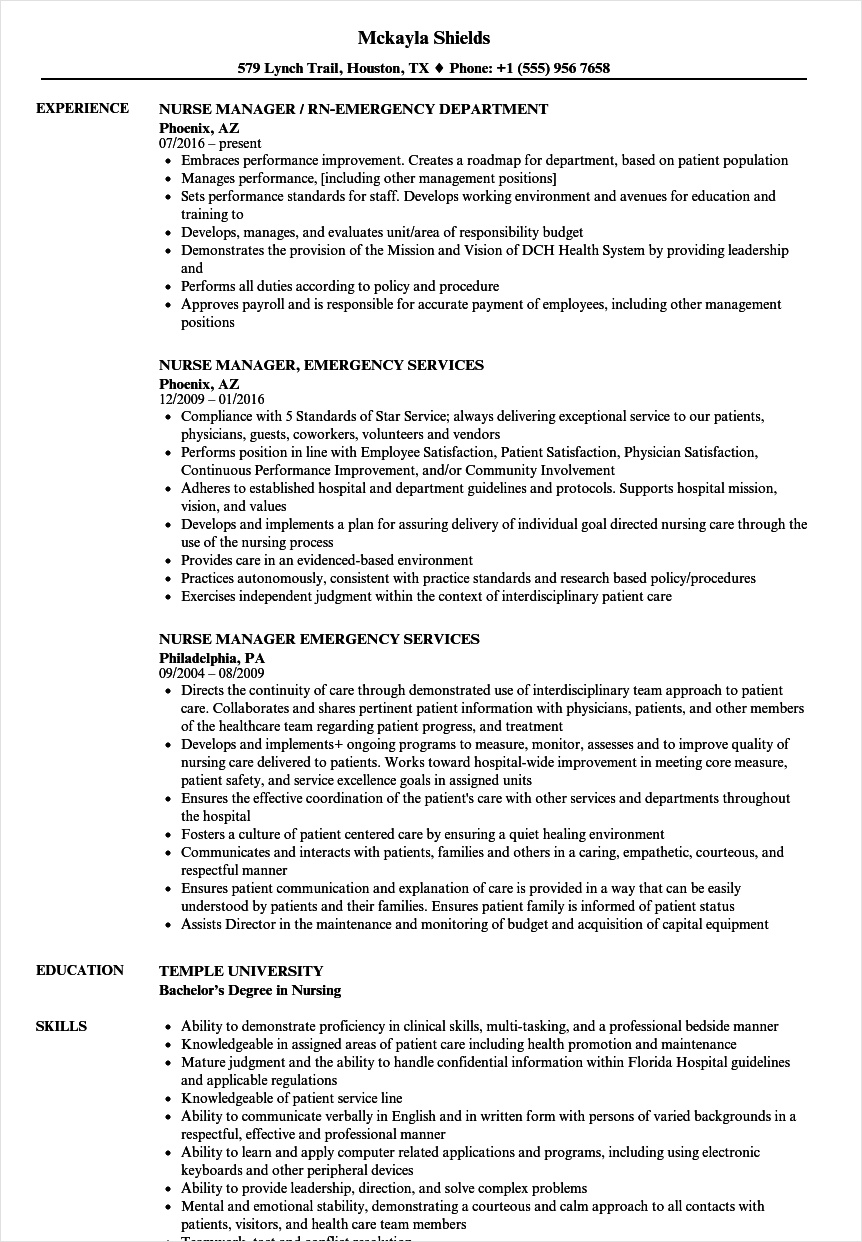 example of emergency room nurse resume template