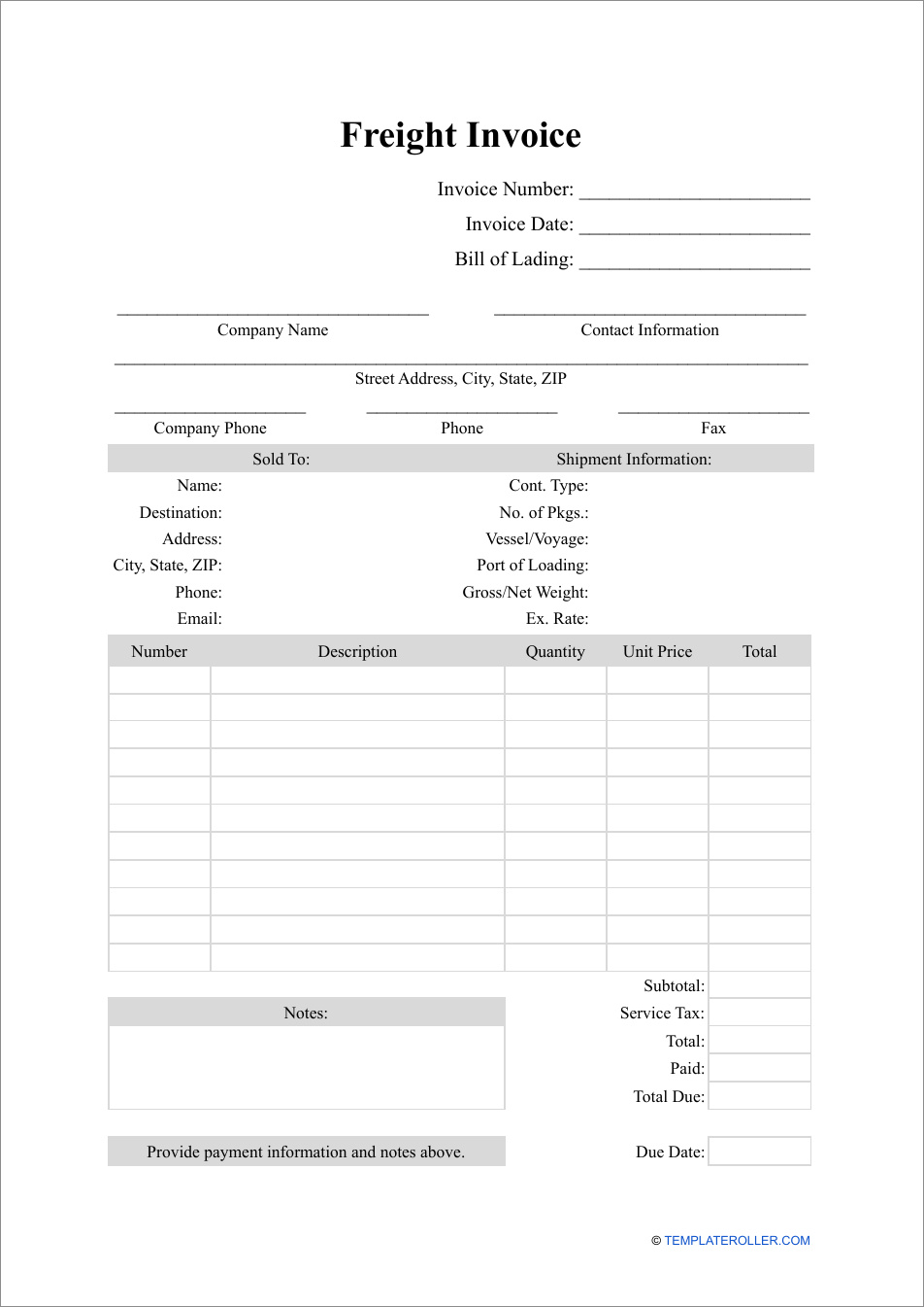 example of freight invoice template