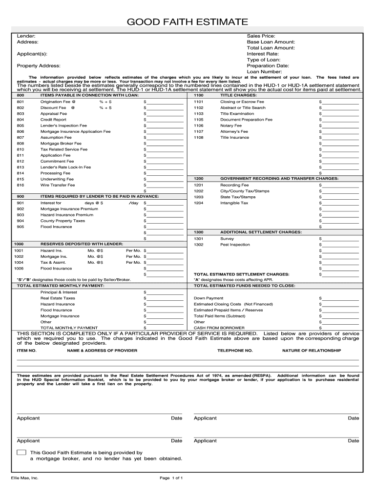 example of good faith estimate template for therapists